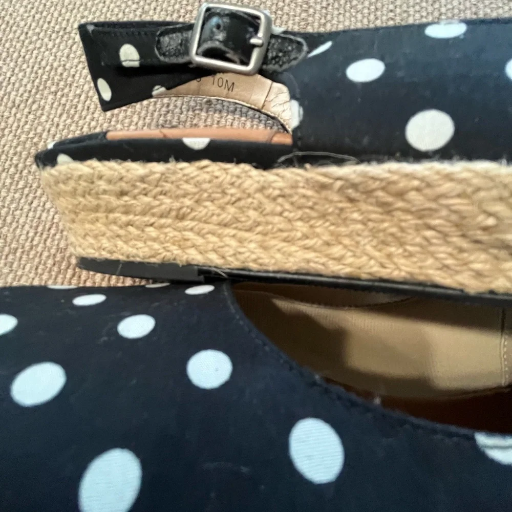 Polka Dot Black Wedges with Slingback Strap Size 10